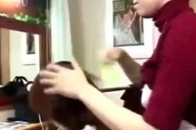 Asian MILF Is Fucked By Her Husband While She Combs Her Innocent Daughters Hair