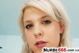 Blond legal age teenager Kristina Rud wears nurse uniform