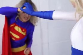 Superheroine Supergirl Battles Wonder Woman and Power Girl