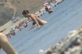 Girls caught going in and out of the water with a spy cam