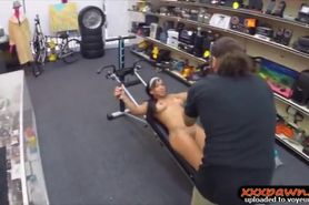 Mascular female gym instructor gets slammed in the pawnshop