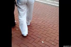 Ass voyeur 21 - Blue thong see through white pants