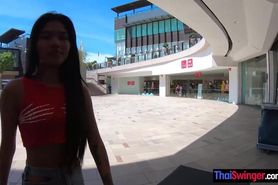 Amateur Thai teen with her 2 week bf out and about before the sex