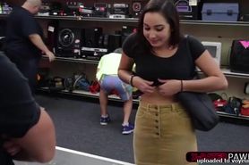 Busty and brunette college woman trades in her pussy for cash