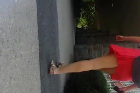 Working Rough To Get Red Dress Babe Upskirted