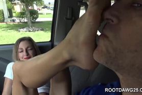 Feet worship in a car