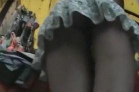 Sexy candid upskirt while shopping for underwear