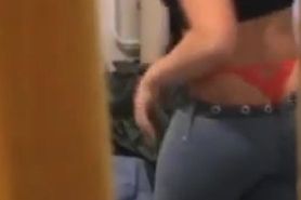 Sexy big butt red head changing