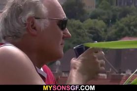 Horny father fucks his son's gf