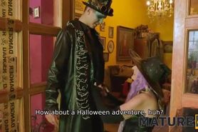 Costume party leads to a mature woman fucking a young man