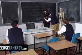 Curvy teacher valentina nappi gets fucked by three students in a classroom