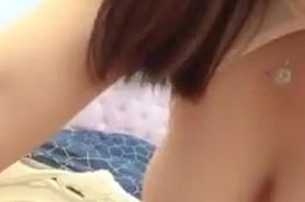 Korean camgirl sucks her big juicy boobs