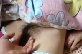 Sleeping Japanese girl gets her hairy twat examined