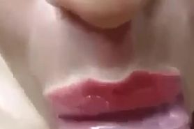 sucking closeup with saliva and sperm on face