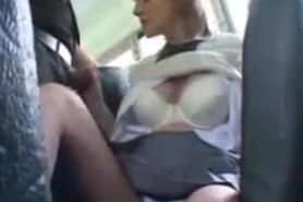 Teennage student sucking in japanese bus