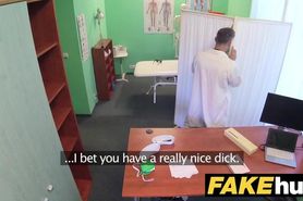 Fake Hospital Tall brunette patient with big natural boobs swallows docs cum