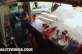 Scarlett Jones fucking while serving people some sandwiches