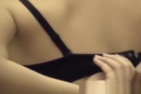Voyeur gazing at Japanese girl stripping stockings