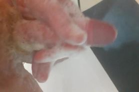 Stroking my small soapy dick in the shower