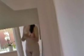 Slender girl creaming body on spy cam in the shower