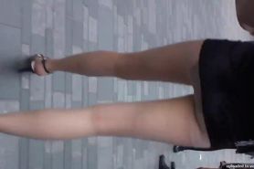 Stupid leggy Asian cumslut shows her pantyhose upskirt