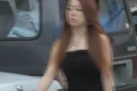 Fanciful oriental sweetie loses her sexy skirt when someone grabs it