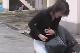 Cute black-haired oriental chick loses her bottom part during sharking odyssey
