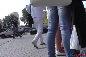 Hot upskirt pictures with brunette chick and her ass