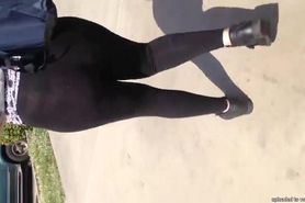 Mexican ass in see thru black leggings