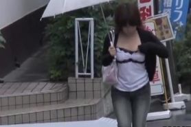 Wild boob sharking action during a rainy day in Japan