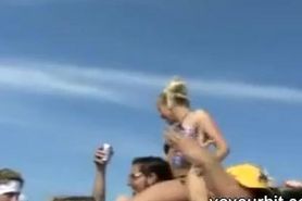 Blonde girl in bikini getting canned in public video