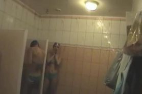 Girls taking shower in bikinis on hidden shower cam