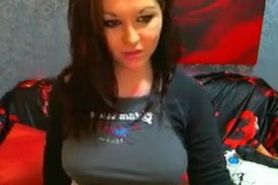 Busty girl stripteasing and showing cunt on webcam