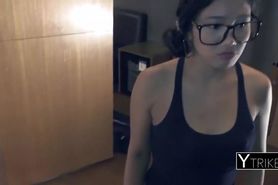 Handsome guy smashing a cute asian bitch in POV