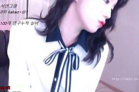 Korean camgirl in stockings and uniform
