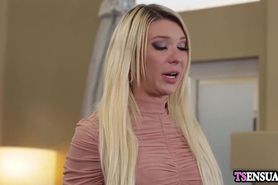Blonde shemale with big boobs fucked by her first date