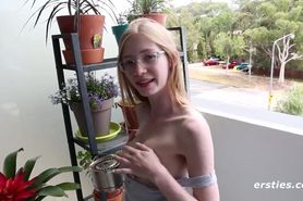 Ersties: Cute Skinny Blonde Masturbates On Her Deck