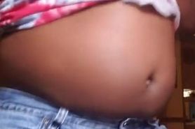 Small Belly Play In Tight Jeans