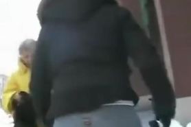 Bunny jiggles her butt on the street before a candid cam