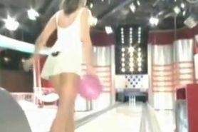 Sexy models give a peek upskirt at hot ass bowling on TV