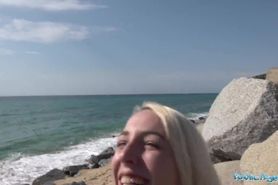 Public Agent Blonde Liz Rainbow fucked on the beach in a bikini