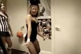 Sexy teens dance in bunny and referee costumes .mp4