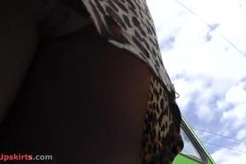 Beauty in short leopard suit upskirt panty