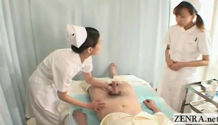 Japanese Nurse Girlfriend - Subtitles CFNM two Japanese nurses handjob with cumshot - Tnaflix.com