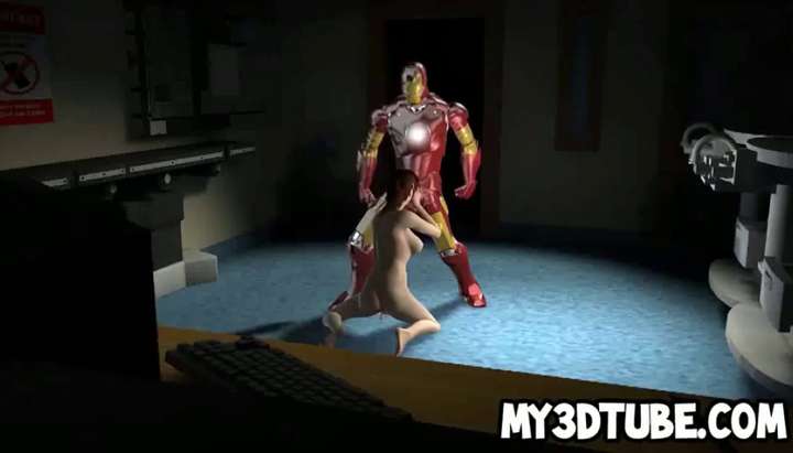 Iron Man - 3D brunette sucks cock and gets fucked by Iron Man - Tnaflix.com