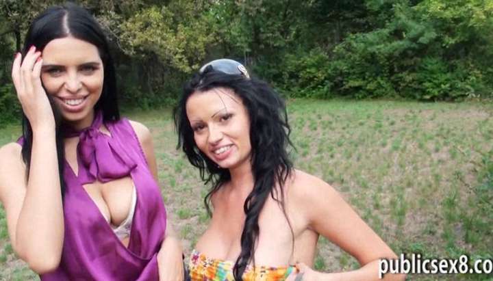 Money Public Big Tits - Two huge boobs Eurobabes threesome in public for money - video 1 -  Tnaflix.com