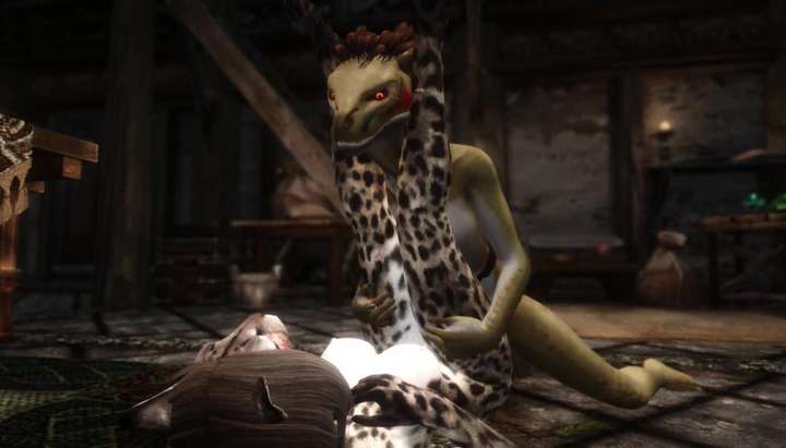 Funny Argonian Porn - Skyrim- Argonian and Khajiit Have a Little Fun - Tnaflix.com