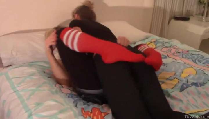 Her First Lesbian Sex Tribbing - Hot blonde lesbians making out and tribbing yoga pants for first time sex -  Tnaflix.com