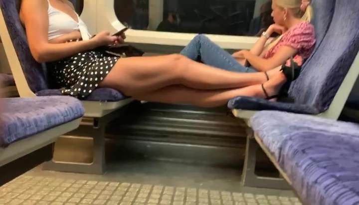 Sexy blonde legs and feet on train TNAFlix Porn Videos image