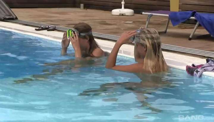 Lesbian College Games - BANG.com - Hot college co-eds Nessy and Sara play lesbian sex games by the  pool TNAFlix Porn Videos